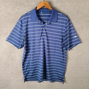 Adidas Shirt Mens Medium Blue White Striped Polo Puremotion Golf Rugby Polyester